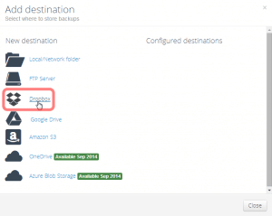 SqlBak - Select Dropbox destination