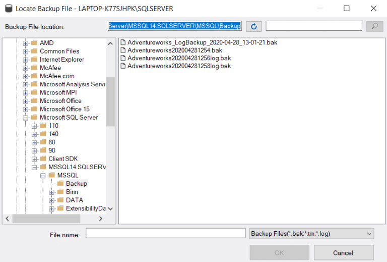 SSMS Restore (choose a backup file) - SqlBak Blog