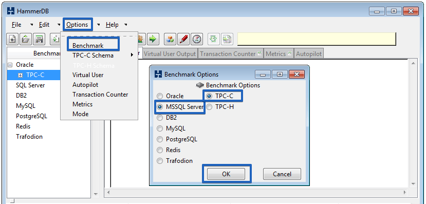 SQL Server Load Test Monitoring HammeDB step 1