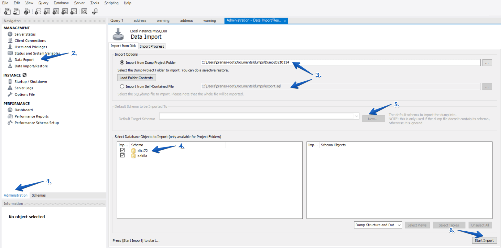 import database mysql workbench