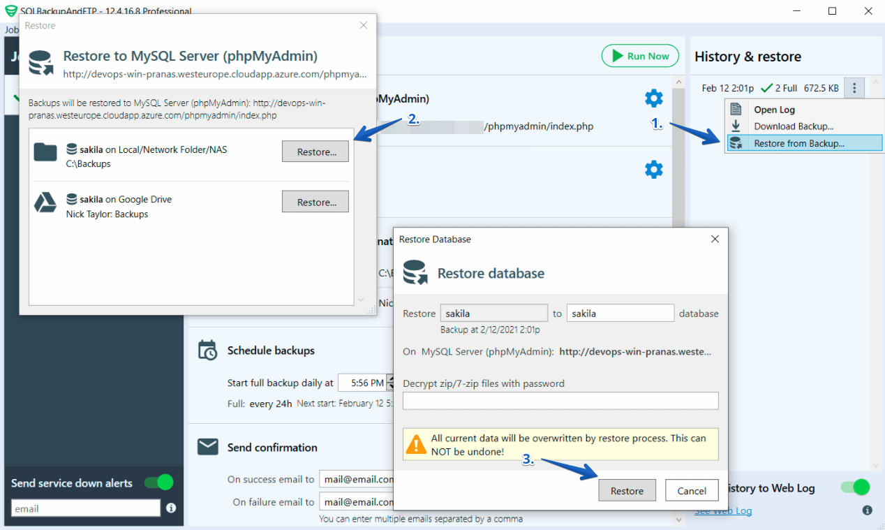 restore dmp database workbench