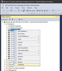 SQL Server Management Studio Database Properties Menu
