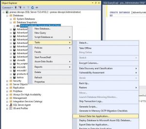 Exporting Data-Tier Application via SQL Server Management Studio interface