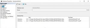 SQL Server Management Studio Database Properties Files Section