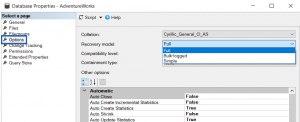 SQL Server Management Studio recovery models settings