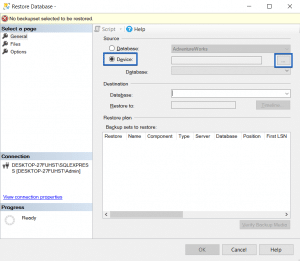 Restore a Database via SQL Server Management Studio - Step 1