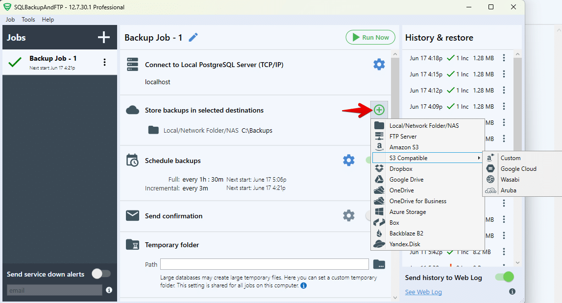 Add backup storage destination