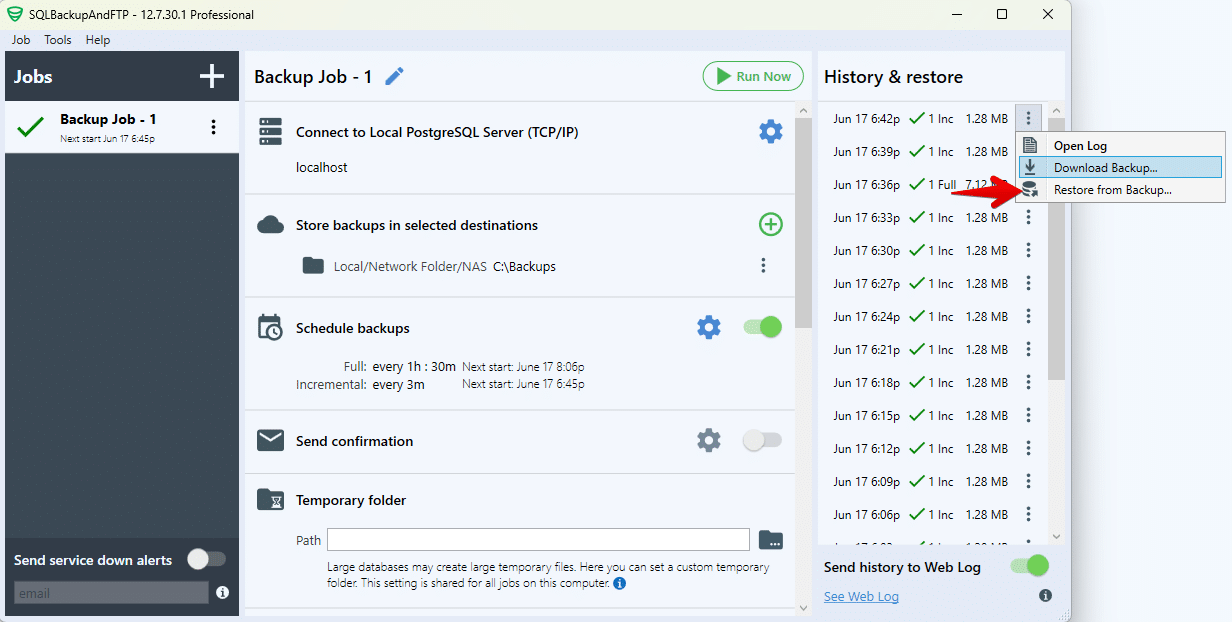 Restore PostgreSQL from backup